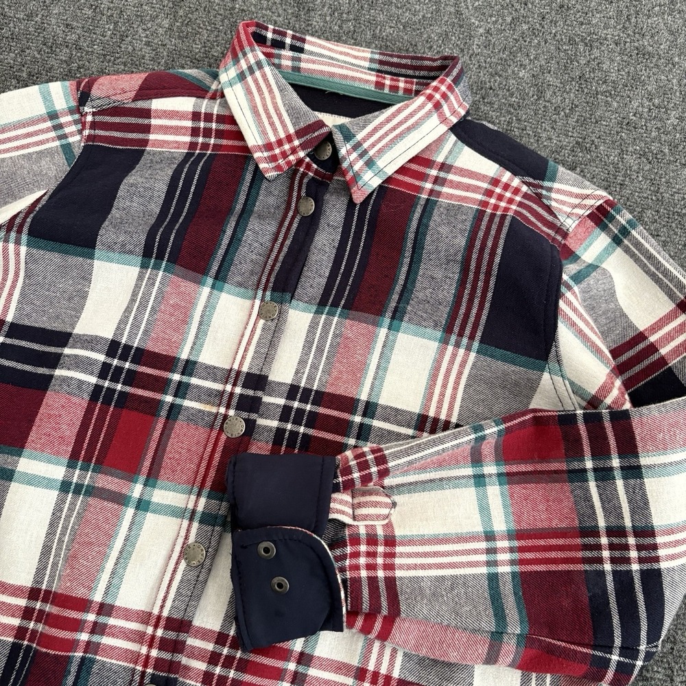 Orvis Mens Large Multicolor Plaid Flannel Metal Button Up Shacket Outdoor Heavy
